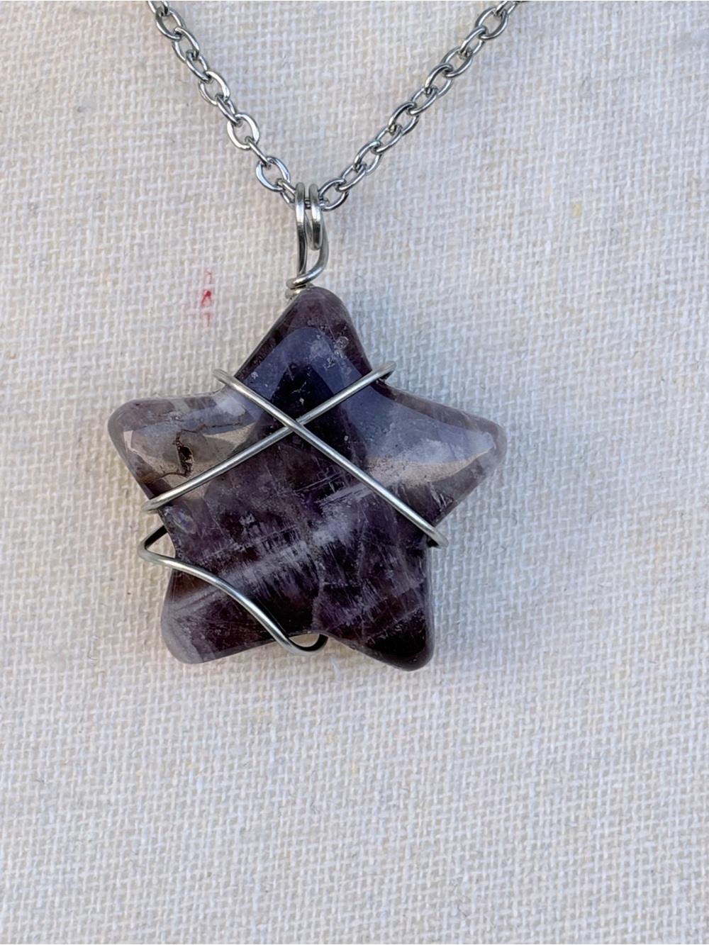 Amethyst Star Pendant Necklace Stainless Steel Silver and Purple